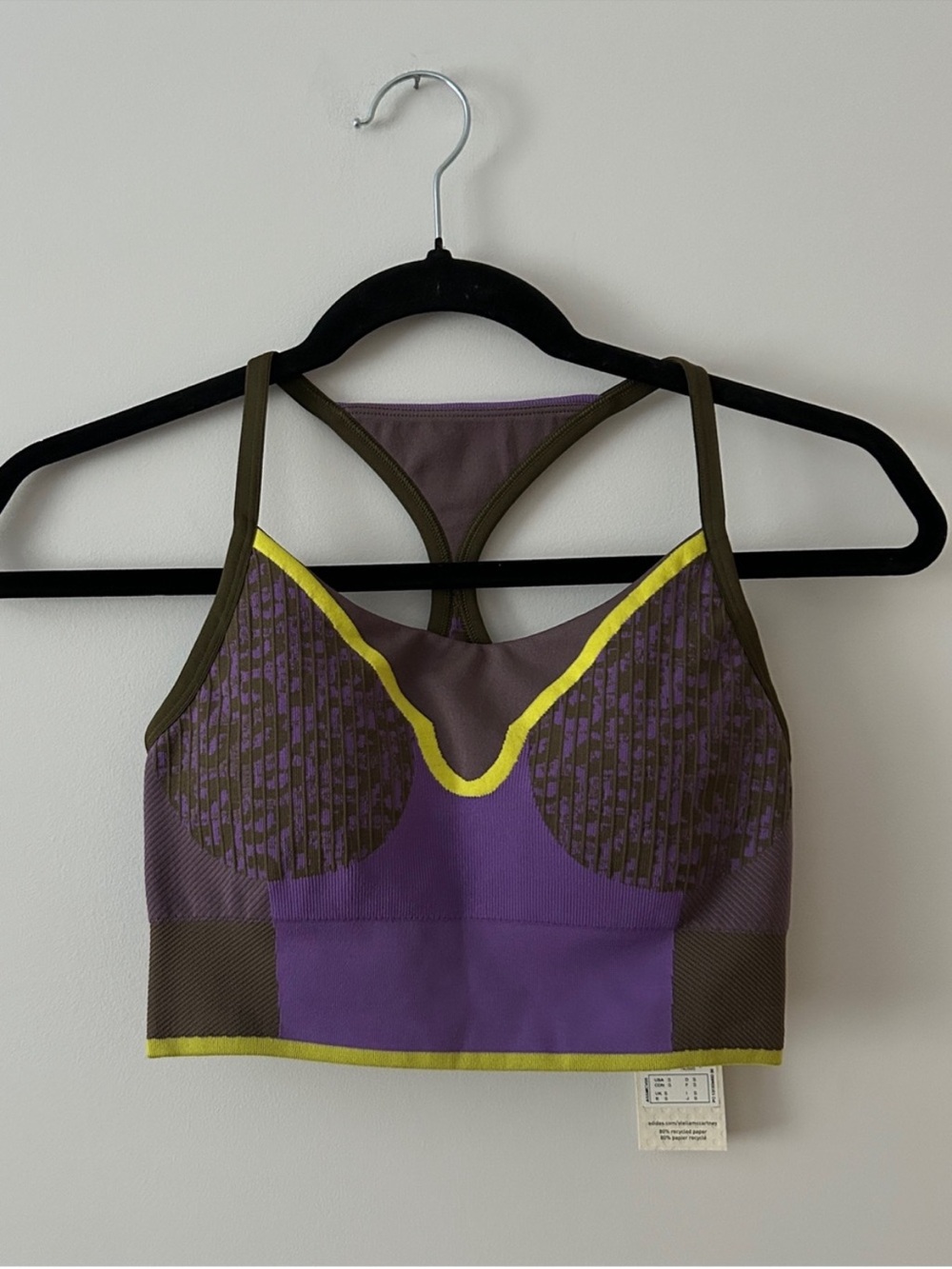 Adidas by Stella McCartney Purple and Olive Sports Bralette with Yellow Trim